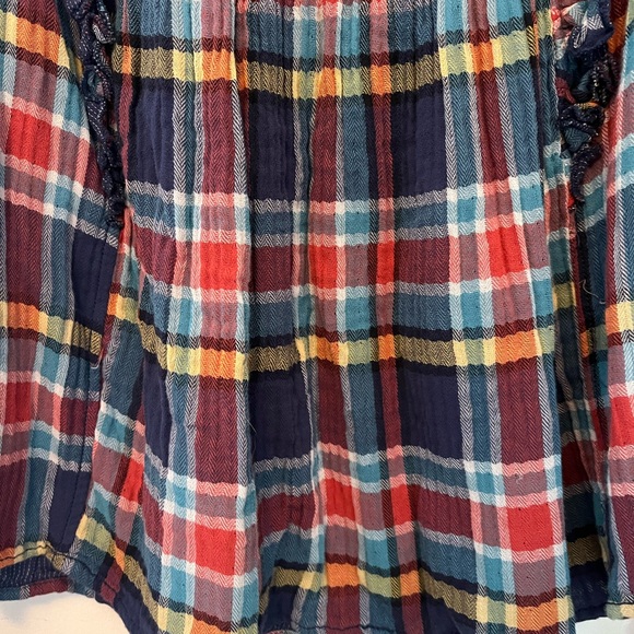 Free People We the Free Sienna Plaid Navy Ruffle Top Size Small - Picture 5 of 10